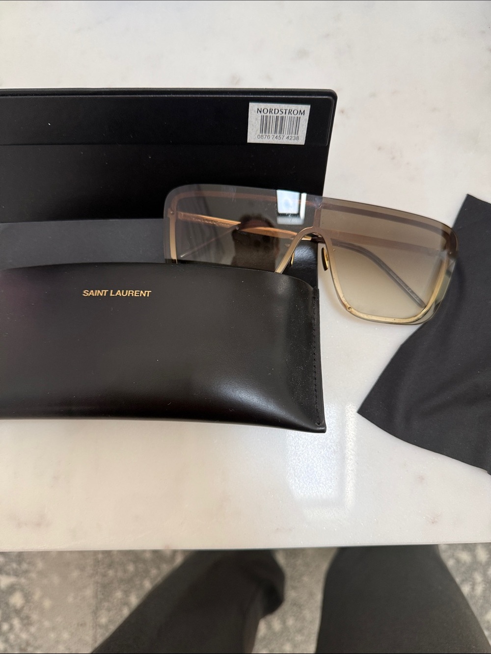 Saint Laurent women's Shield Sunglasses in Brown and Gold